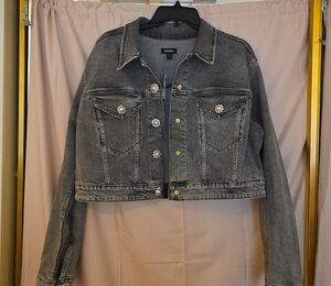 Express Gray Denim Jacket with Embellished Buttons